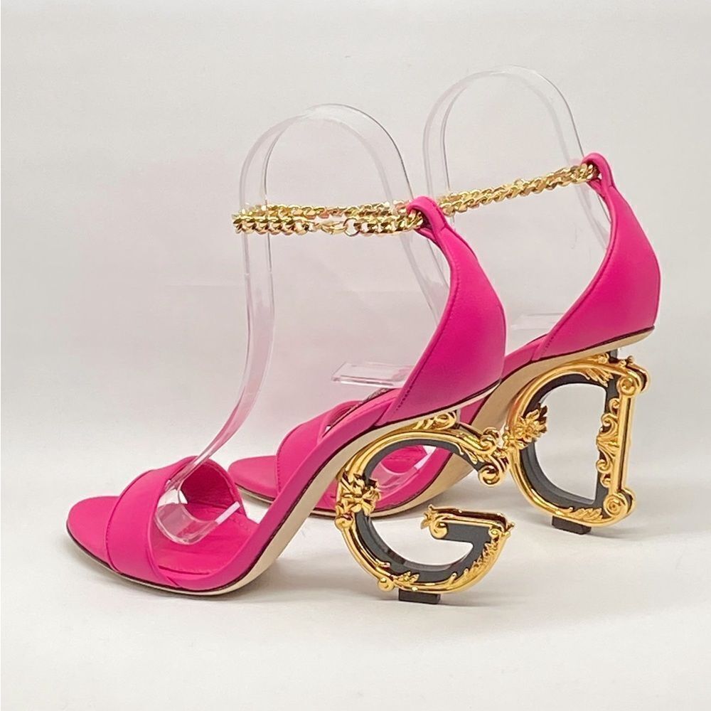 Dolce&Gabbana Sculpted-Heel Baroque DG Leather Sandals size 36.5 - Picture 9 of 13